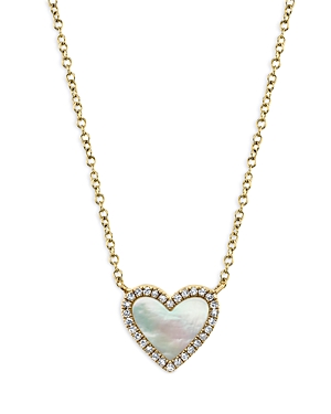 Moon & Meadow 14k Yellow Gold Kate Mother Of Pearl & Diamond Heart Pendant Necklace, 18 In White