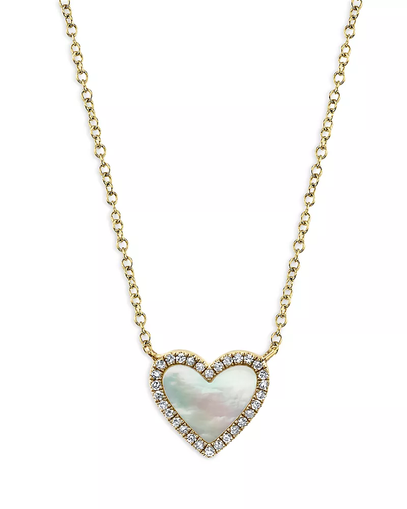 Moon & Meadow 14K Yellow Gold Kate Mother of Pearl & Diamond Heart Pendant Necklace, 18