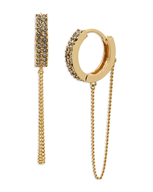 Shop Allsaints Chain Drop Pave Huggie Hoop Earrings In Gold Tone
