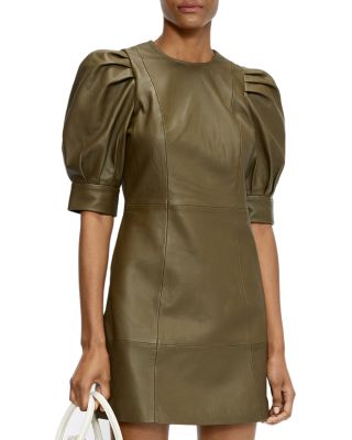 ted baker green leather dress Ted Baker Leather Puff Sleeve Mini Dress