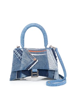 Hourglass small denim-effect printed leather tote