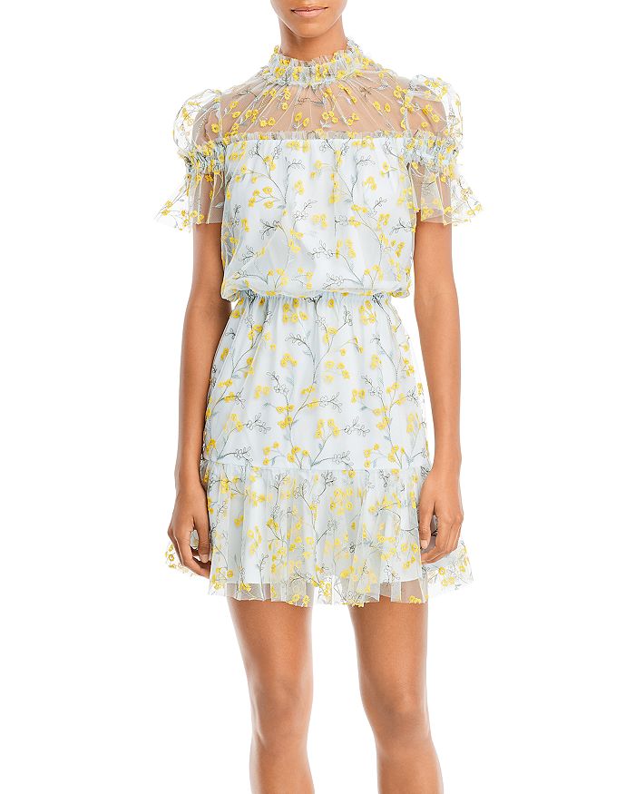 ML Monique Lhuillier Embroidered Tulle Mini Dress | Bloomingdale's