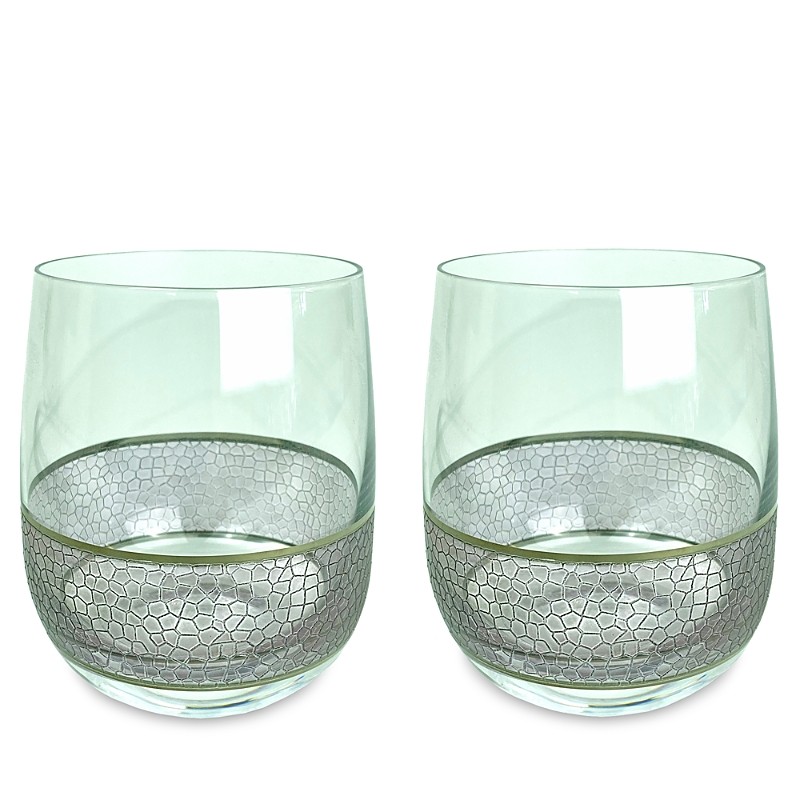Michael Wainwright Set Of 2 Panthera Glass Rock Glasses In Silver