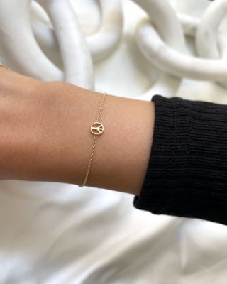 14K Yellow Gold Tiny Peace Sign Chain Link Bracelet