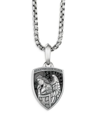 David Yurman Men's Sterling Silver St. Michael Medallion Amulet with Pave Black Diamonds