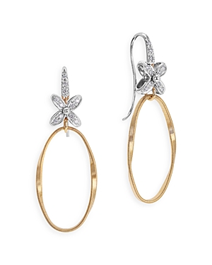 Shop Marco Bicego 18k White & Yellow Gold Marrakech Onde Diamond Flower Drop Earrings In Gold/white