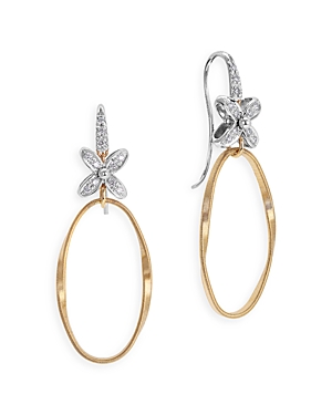Marco Bicego 18k White & Yellow Gold Marrakech Onde Diamond Flower Drop Earrings In Gold/white