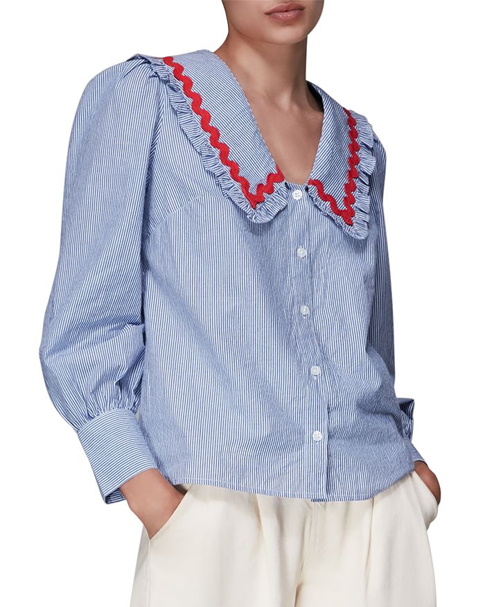 Whistles Striped Ruffled Blouse Bloomingdale's