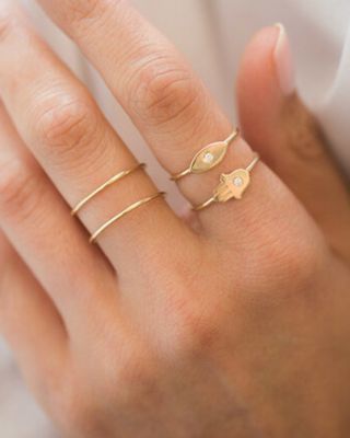 14K Yellow Gold Diamond Evil Eye Ring