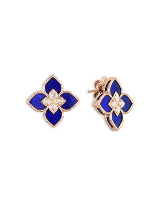 Roberto Coin 18K Rose Gold Venetian Princess Lapis & Diamond Flower Stud Earrings