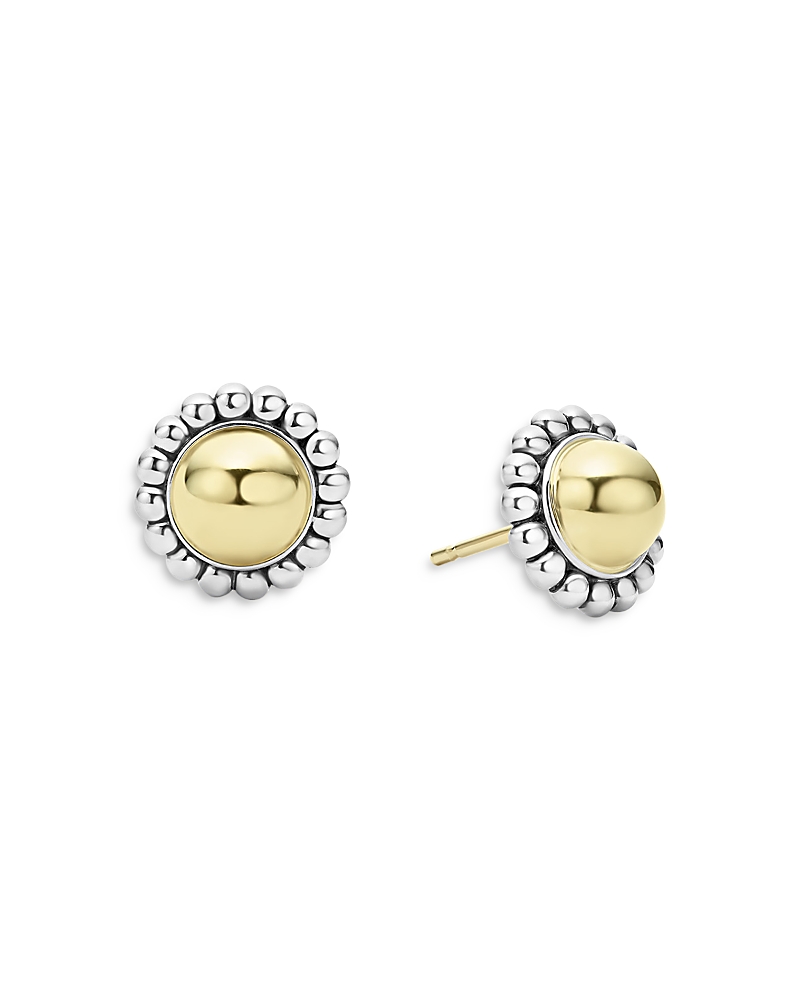 Lagos 18k Yellow Gold & Sterling Silver High Bar Round Framed Stud Earrings In Silver/gold