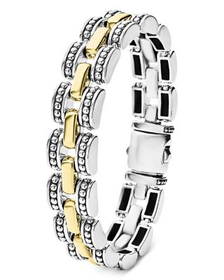 18K Yellow Gold & Sterling Silver High Bar Link Bracelet