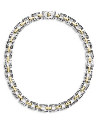 18K Yellow Gold & Sterling Silver High Bar Link Statement Necklace, 16"