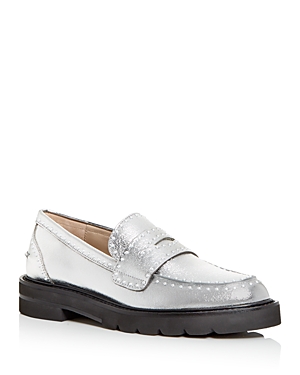 Shop Stuart Weitzman Women's Parker Embellished Penny Loafers In Silver
