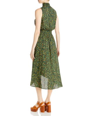green emerald velvet dress Nanette Lepore Split Neck Button Front Closure Elastic Cuff Tie Waist –  Curated Brands main image 0
