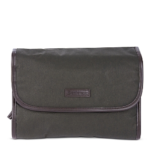 Barbour Waxed Cotton Hanging Wash Bag In Olive