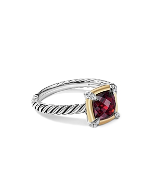 David Yurman 18k Yellow Gold & Sterling Silver Petite Chatelaine Garnet & Diamond Bezel Ring In Red/silver