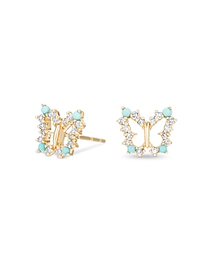 Adina Reyter 14k Yellow Gold Turquoise & Diamond Butterfly Stud Earrings