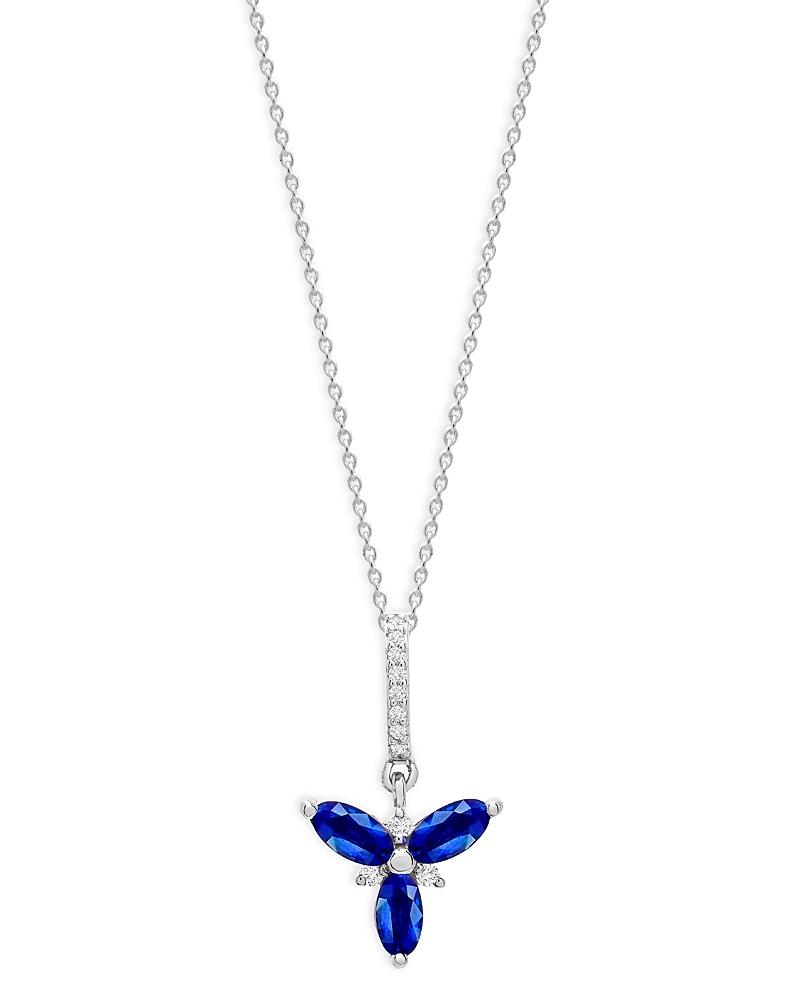 Bloomingdale's Blue Sapphire & Diamond Trio Pendant Necklace In 14k White Gold, 18 - Exclusive In Blue/white
