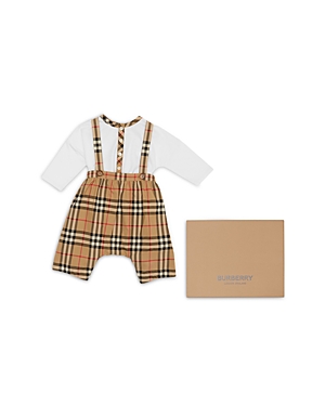 Burberry Boys' 2 Pc. Check Cotton Bodysuit & Dungarees Gift Set - Baby In White