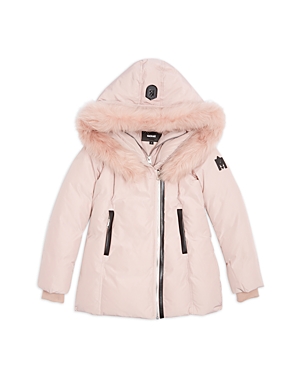 Mackage Kids' Leelee Genuine Shearling Trim Down Puffer Jacket In Petal