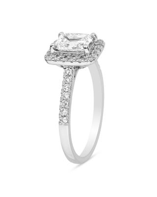 Diamond Emerald Cut Halo Engagement Ring in 18K White Gold, 1.3 tcw 