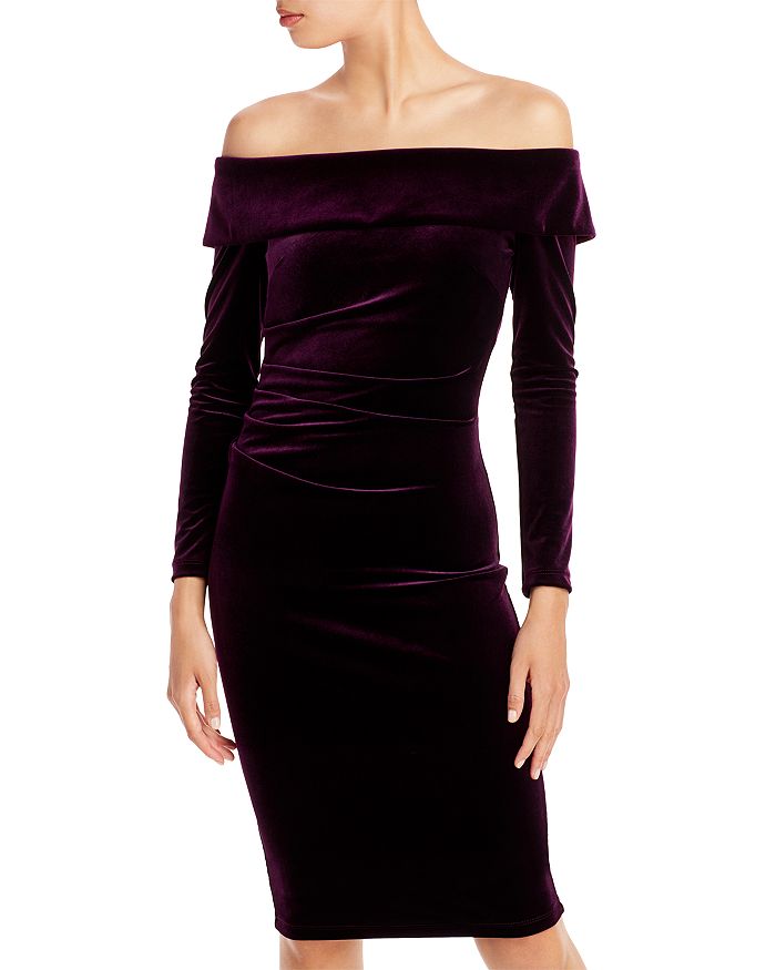 AQUA Off The Shoulder Velvet Dress - 100% Exclusive