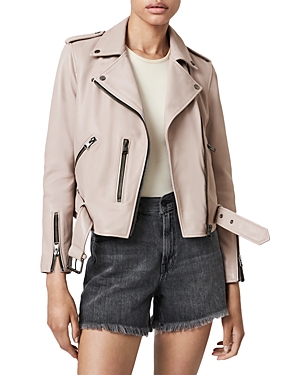 Allsaints Balfern Leather Biker Jacket In Misty Lilac