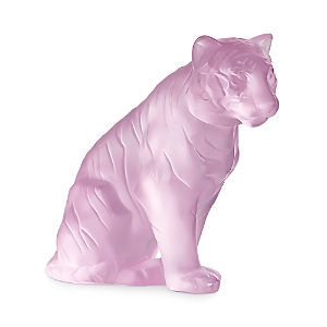Lalique Sitting Tiger Small Sculpture, Pink