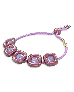Swarovski Dulcis Purple Cushion Cut Crystal Cord Slider Bracelet In Purple