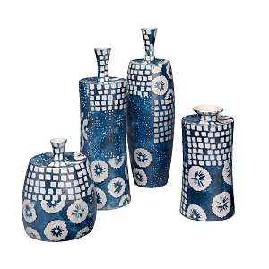 Shop Jamie Young Block Print Vases, Set Of 4 In Blue