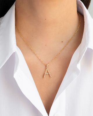 14K Yellow Gold Large Nail Initial Necklace, 18&amp;quot;