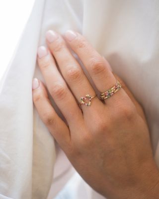 14K Yellow Gold Rainbow Gemstone & Diamond Eternity Ring