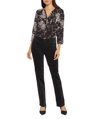 Marilyn Velveteen High Rise Straight Leg Pants in Black