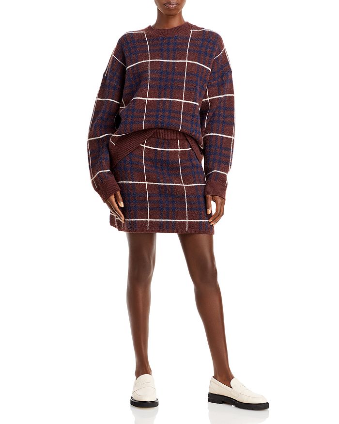 En Saison - Plaid Knit Sweater & Skirt