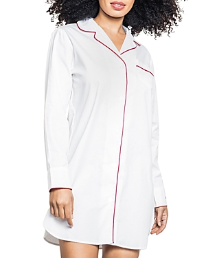 PETITE PLUME WHITE COTTON TWILL NIGHTSHIRT WITH RED PIPING,ANSWR