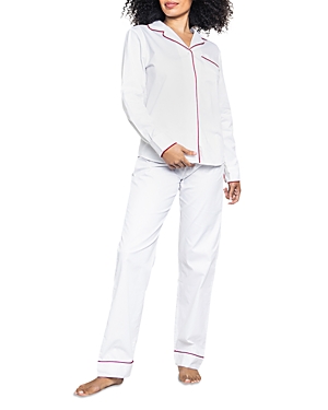 PETITE PLUME COTTON CLASSIC WHITE TWILL PAJAMA SET WITH RED PIPING,AWPJWR