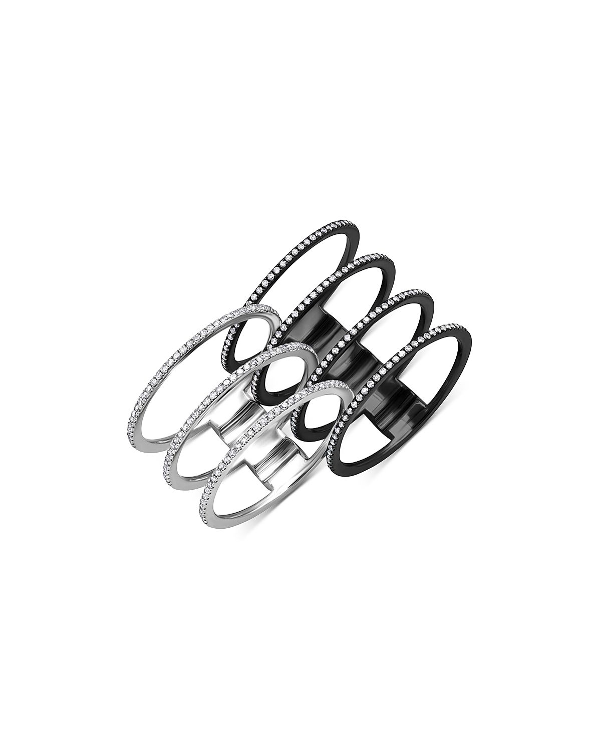 Graziela Gems 14K White Gold & Dark Rhodium Diamond Interlocking Statement Rings, Set of 2