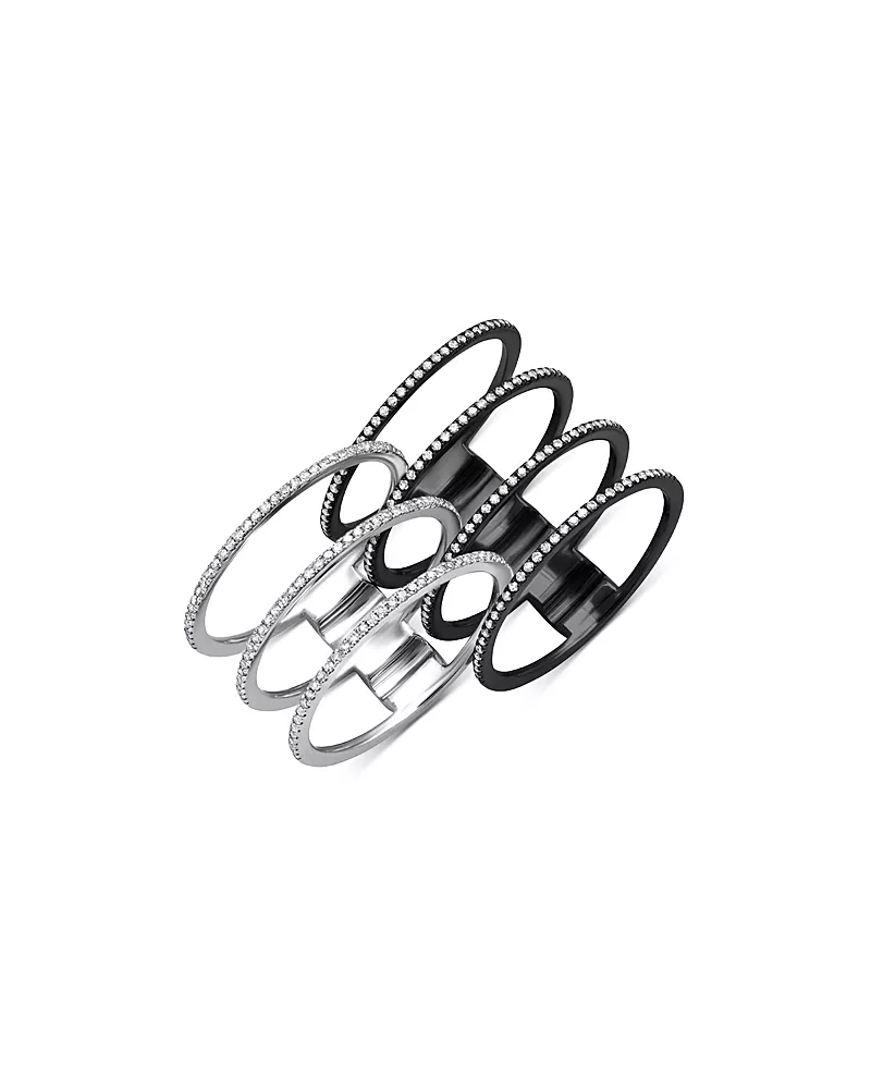 Graziela Gems 14K White Gold & Dark Rhodium Diamond Interlocking Statement Rings, Set of 2
