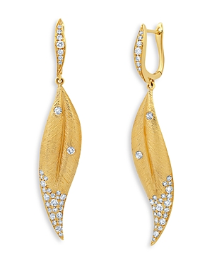 Graziela Gems 18K Yellow Gold Folha Diamond Leaf Drop Earrings