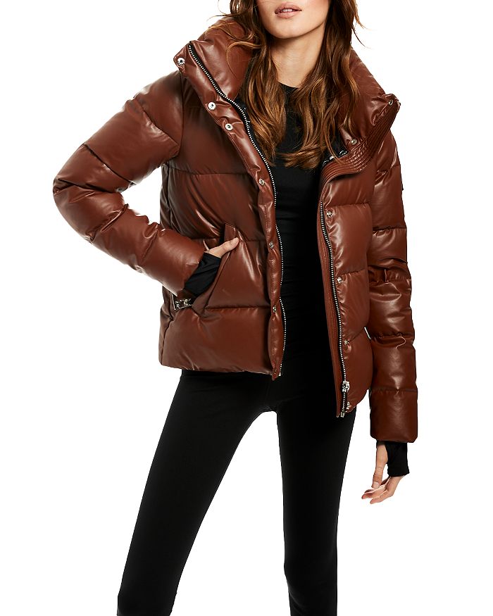 Sam. Women's Isabel Faux Leather Puffer Coat - Brown - Size Medium - Brandy