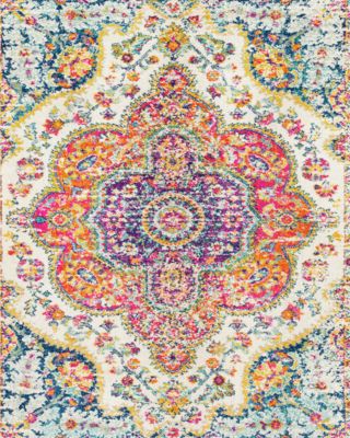 Elaziz ELZ-2335 9  x 12 6  Rug Pink/Saffron/Dark Blue/Aqua/Orange/Gray/White