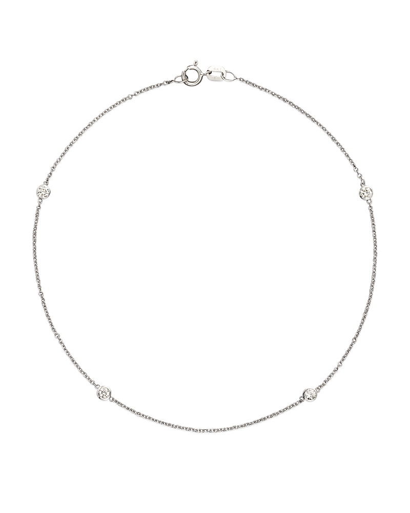 Diamond Bezel Ankle Bracelet Set In 14K White Gold, .20 tcw