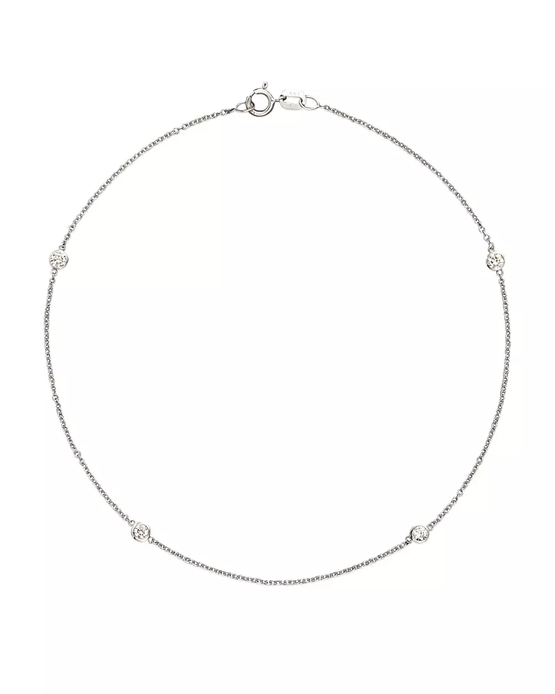 Diamond Bezel Ankle Bracelet Set In 14K White Gold, .20 tcw