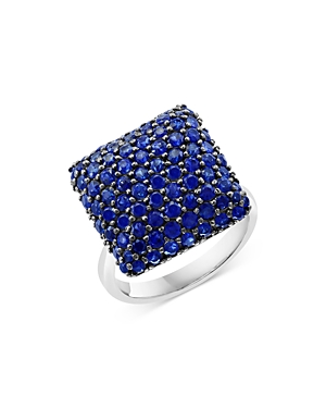 Bloomingdale's Blue Sapphire Pave Statement Ring In 14k White Gold - 100% Exclusive In Blue/white