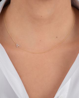 14K Yellow Gold Diamond Asymmetric Initial Necklace, 18&amp;quot;
