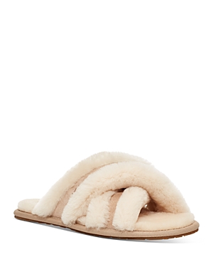 UGG WOMEN'S SCUFFITA CROSS STRAP SHEARLING SLIPPERS,1123572