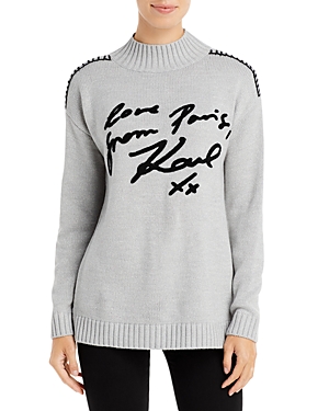 Karl Lagerfeld Paris mock neck graphic sweater