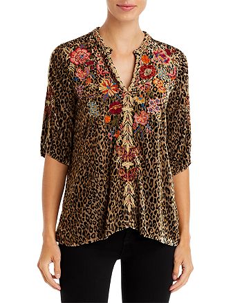 Johnny Was Taline Leopard Print Embroidered Top | Bloomingdale's