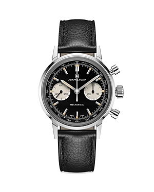 Hamilton American Classic Intra-matic Chronograph H Manual Winding Black Dial Leather Strap Men's Watch H3842 In Black/black